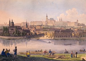 Praha slott og en del av det lille kvarteret (farget etsning)